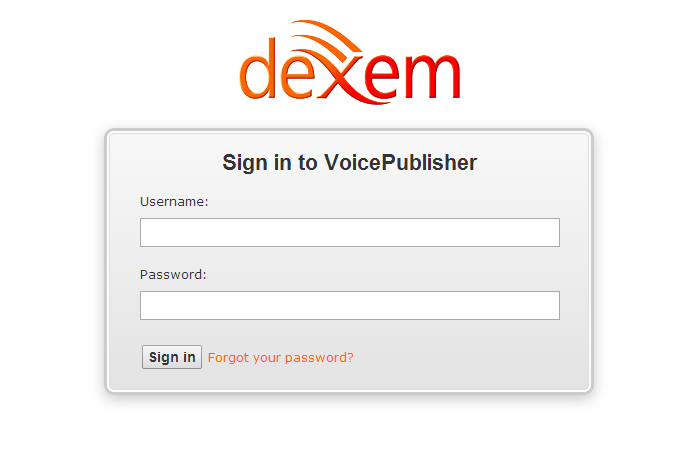 Dexem's VoicePublisher old login box